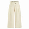 Mid Rise Metal Detail Pleated Wide Leg Trousers Curve & Plus in Beige Front View for Women | Littlebox India