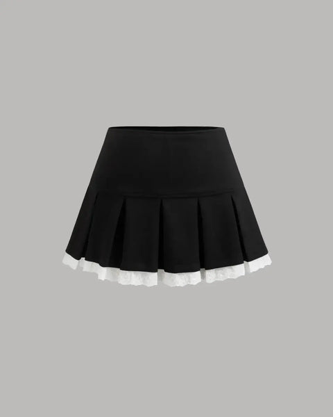 black and white skirt with a decorative white lace trim at the bottom