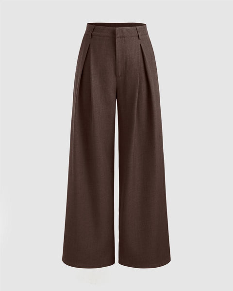 Mid Rise Solid Pocket Straight Leg Trousers In Coco Brown Front View For Women | Littlebox India