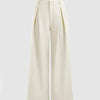 Mid-rise off-white wide leg trousers made from light fabric, featuring solid design and pockets