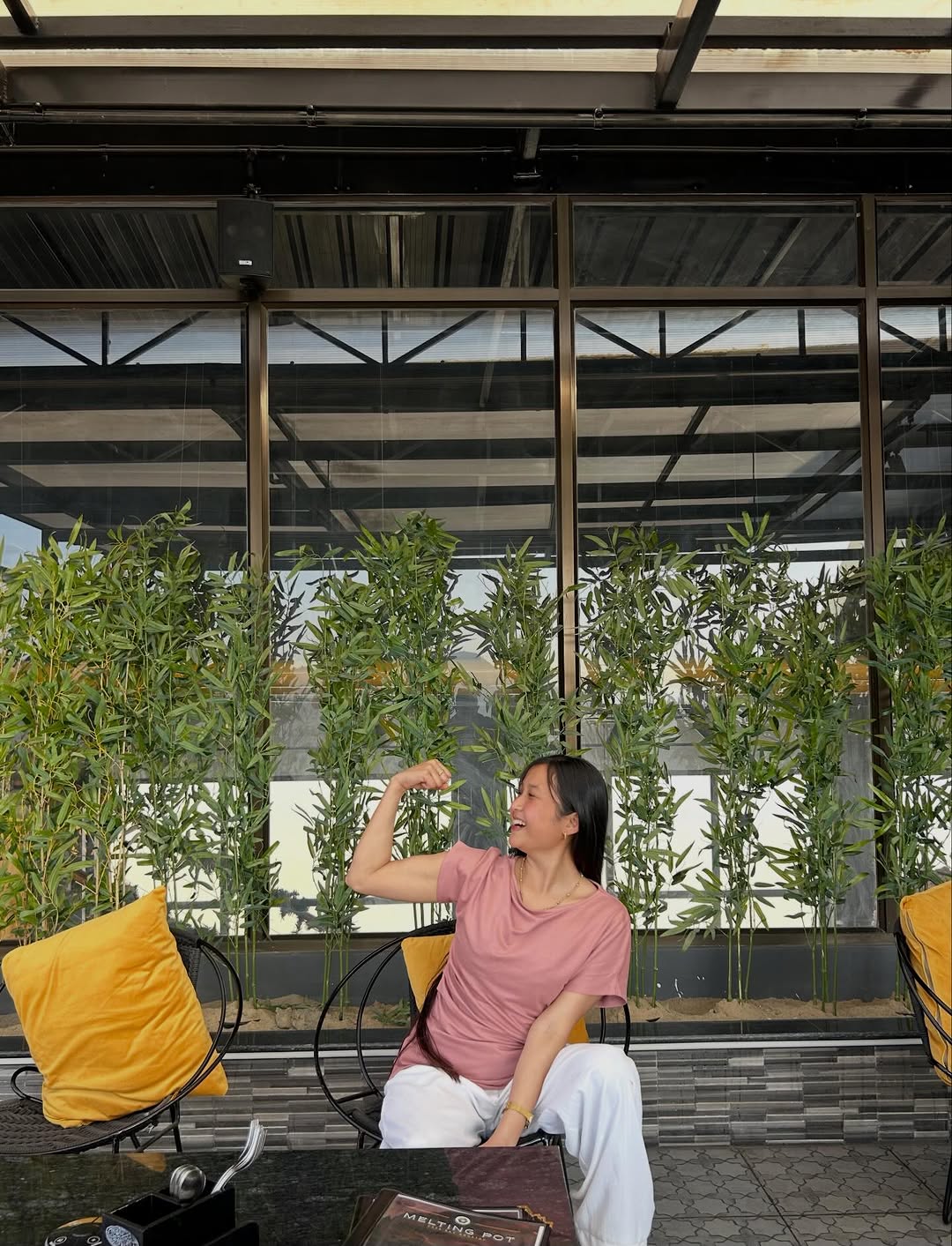 Customer photo 2 of Mid Rise Solid Pocket Straight Leg Trousers In Off-White