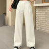 Model Wearing Mid Rise Solid Pocket Straight Leg Trousers In Off-White