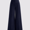 Mid Rise Solid Wide Leg Trousers In Navy Blue Front View For Women | Littlebox India