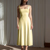 Minimal Fit and Flare Vanilla Midi Dress Front View for Women | Littlebox India