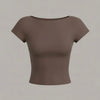 Minimalist Backless Short Sleeve Crop Top in Coca Front View for Women | Littlebox India