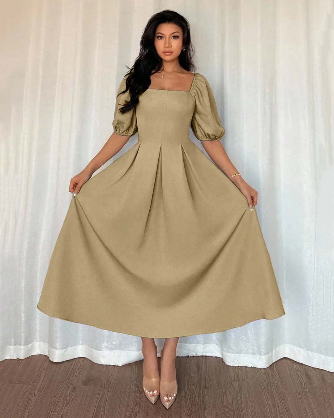 let me be a-line pleated dress Ditsy Midi Stores / Hem A Line Puff Sleeves First-rate In Mud Girl's Sailboat Applique A-Line january_2025_mailer Color:Dusty Pink Relaxed and roomy