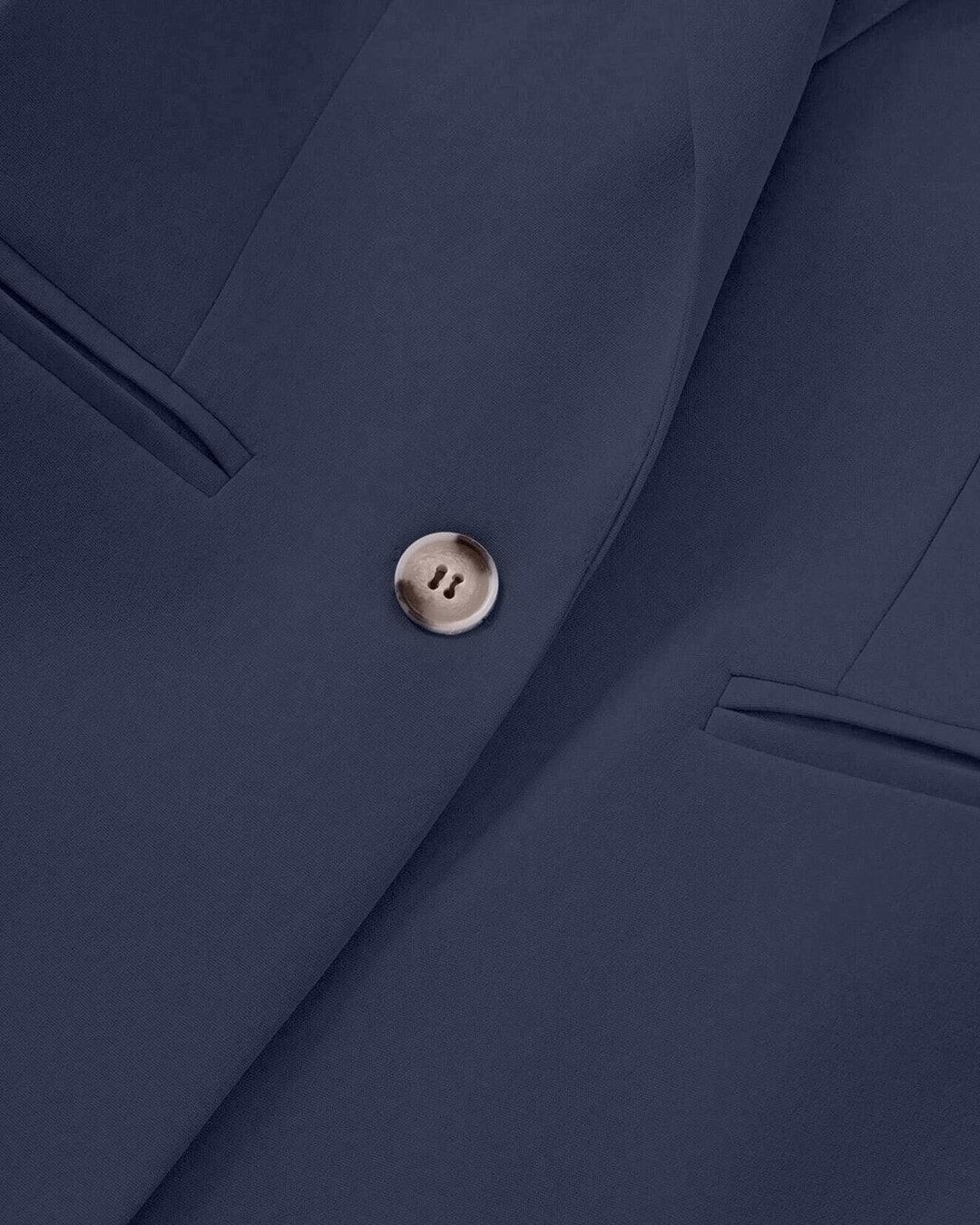 Minimalist Solid Color Notched Collar Single Button Business Suit Jacket Pant Set In Navy Blue