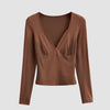 Mocha Mouse V-Neck Long Sleeve Top Front View For Women | Littlebox India