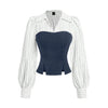Navy Blue And White Striped Corset Fitted Shirt Front View For Women | Littlebox India