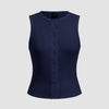 Navy Blue Ribbed Button-Down Sleeveless Top Front View For Women | Littlebox India