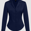 Navy Blue Satin Collared Full Sleeve Shirt Front View For Women | Littlebox India