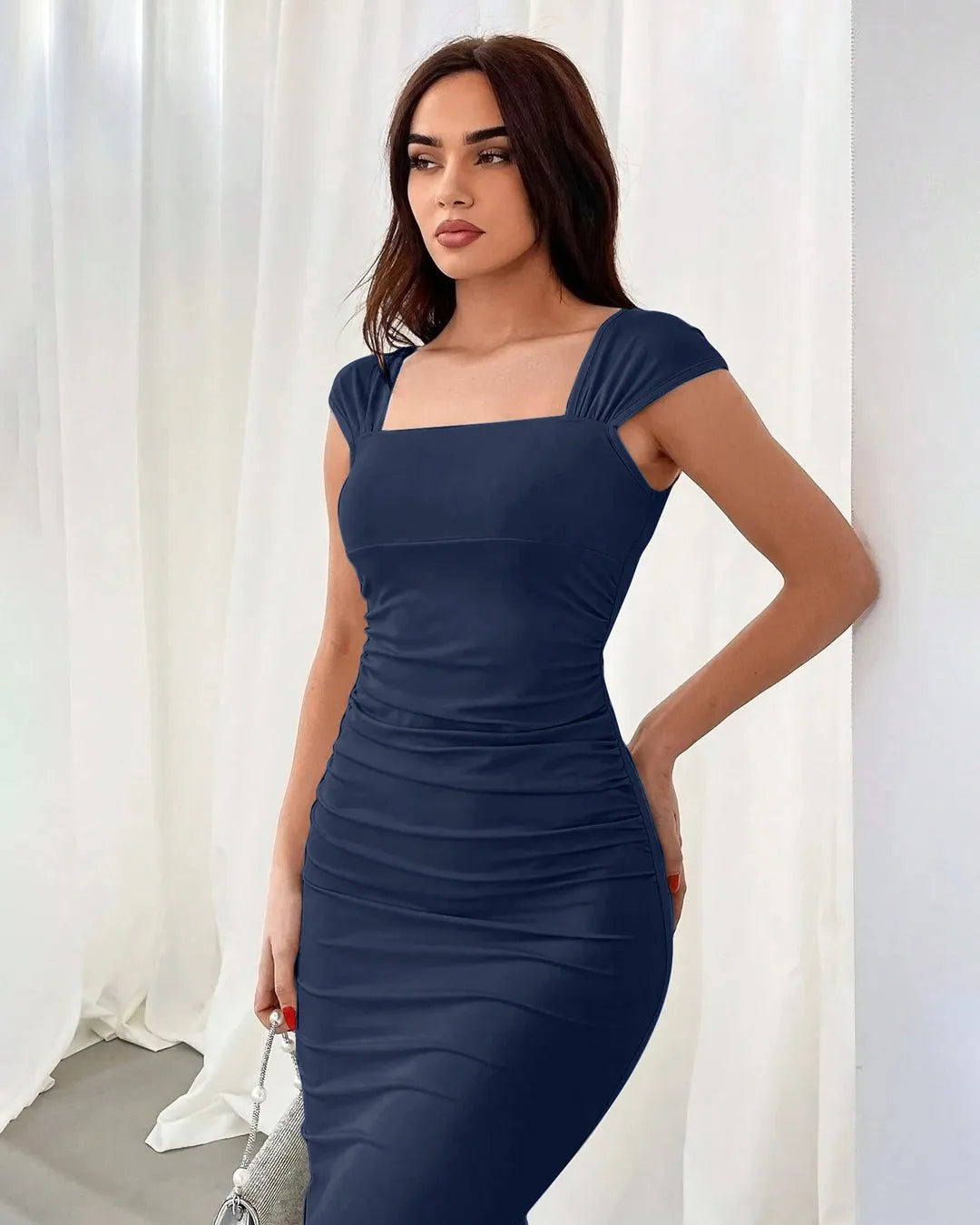 blue dress for baby girl Dark Blue Satin Cowl Neck Midi Dress | Satin Dresses | Midi Dresses