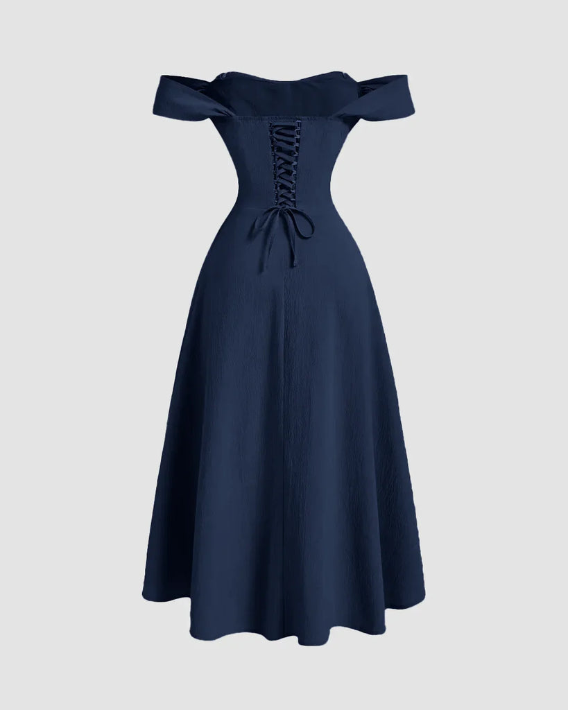 Navy Blue Corset Fit & Flare Midi Dress