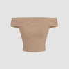 Off-Shoulder Ruched Crop Top in Beige Front View for Women | Littlebox India 