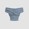 Off-Shoulder Soft Ribbed Knit Crop Top In Dusty Blue Front View For Women | Littlebox India