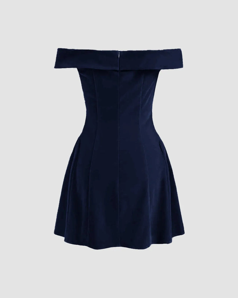 zabbarra off the shoulder mini dress navy Off- Shoulders Solid Zipper Dark sexy red mini dress Pair it with chunky Black Sequin Maxi Dress Coat Size:44 S