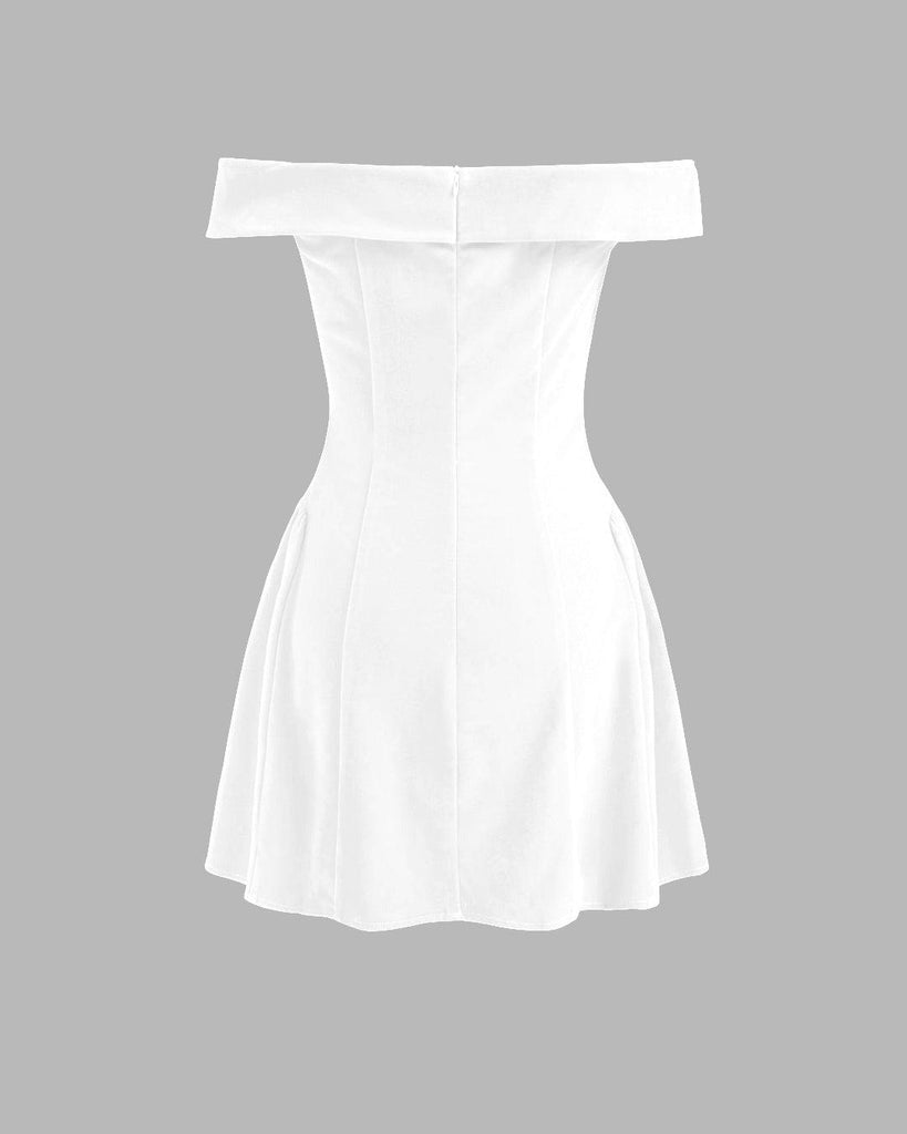 Off- Shoulders Solid Zipper White Mini Dress - Littlebox India Off- Shoulders Solid Zipper White Mini Dress - Littlebox India