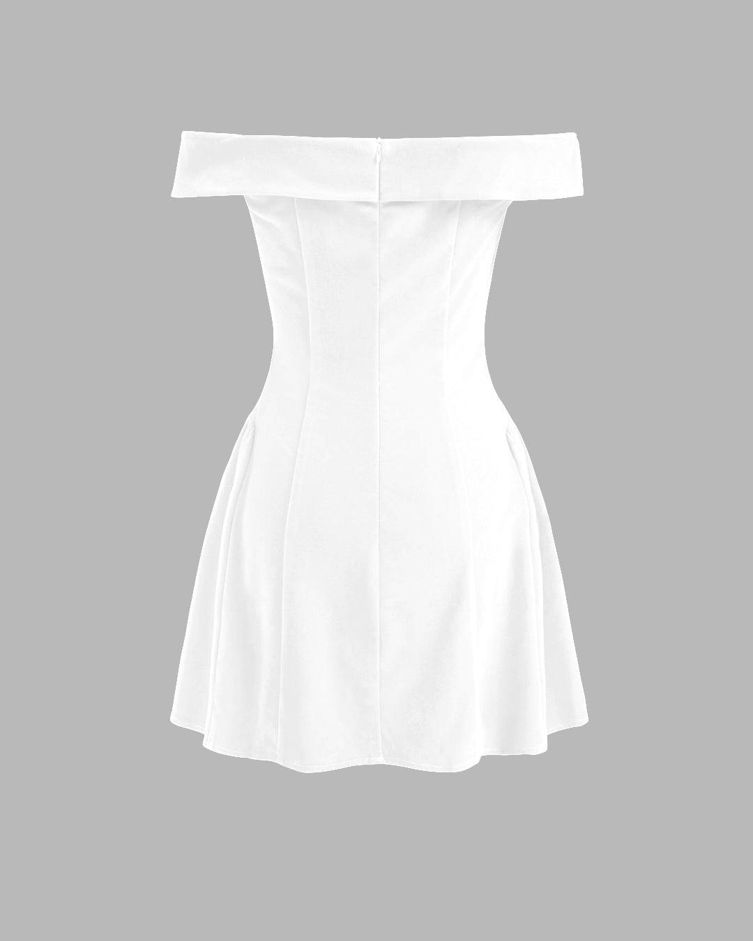 off shoulder white mini dress Off- Shoulders Solid Zipper White Mini Dress