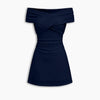 Off-shoulder Criss Cross Ruched Mini Dress in Navy Blue Front View for Women | Littlebox India