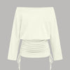 Off-shoulder Drawstring Ruched Top in Beige Front View for Women | Littlebox India