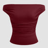 Off-shoulder Ruched Short Sleeve Top in Maroon Front View for Women | Littlebox India