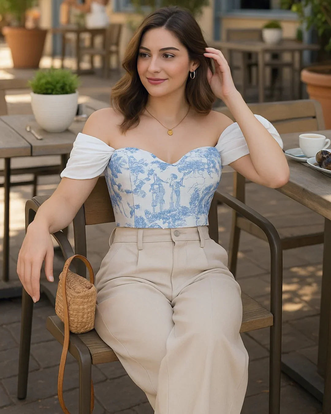 Crop Blue And White Printed Corset Top - Littlebox India
