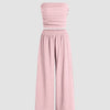 Off Shoulder Crop Top And Wide Leg Pant In Baby Pink Front View For Women | Littlebox India