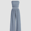 Off Shoulder Crop Top And Wide Leg Pant In Sky Blue Front View For Women | Littlebox India