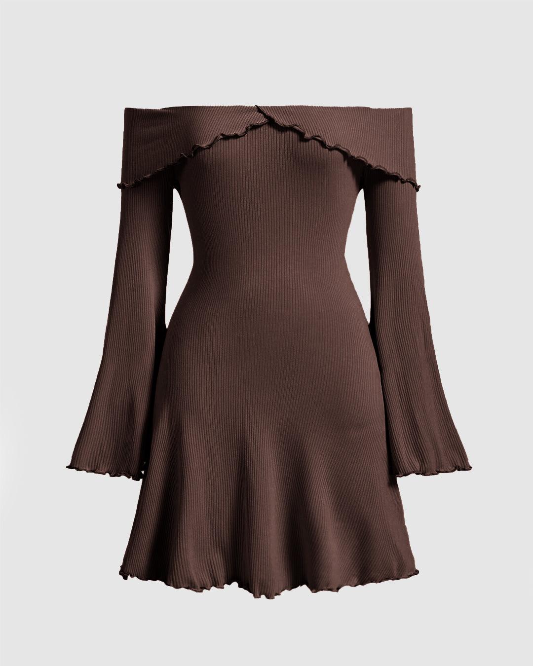 Brown Midi Dress with Long Sleeves - Littlebox India Brown Midi Dress with Long Sleeves - Littlebox India