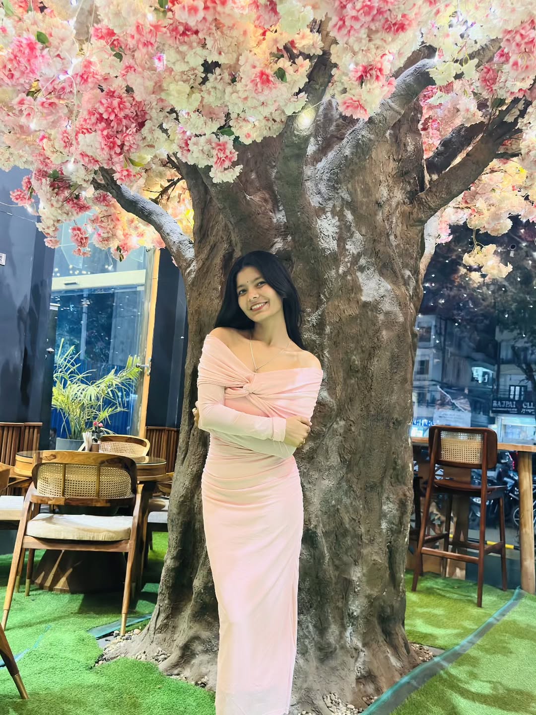 Customer photo 3 of Off Shoulder Mesh Ruched Fitted Dress With Long Sleeve In Light Pink