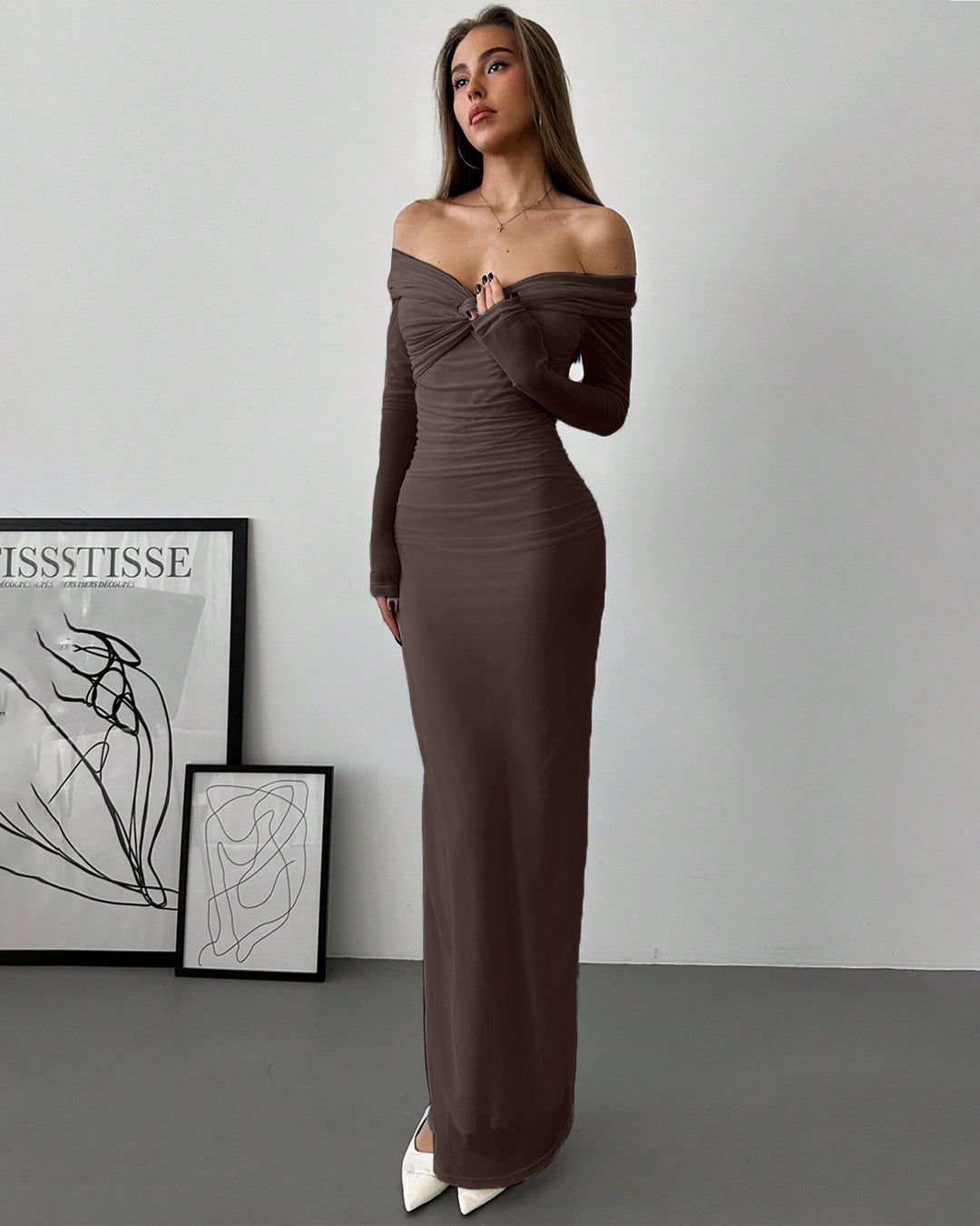 off the shoulder long sleeve bodycon dress With in Coco Color:GreyBlue 86cm/28.35 temp_littleblackdress Ivory Glitter Plunging V
