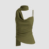Olive Green One-Shoulder Draped Scarf Top Front View For Women | Littlebox India