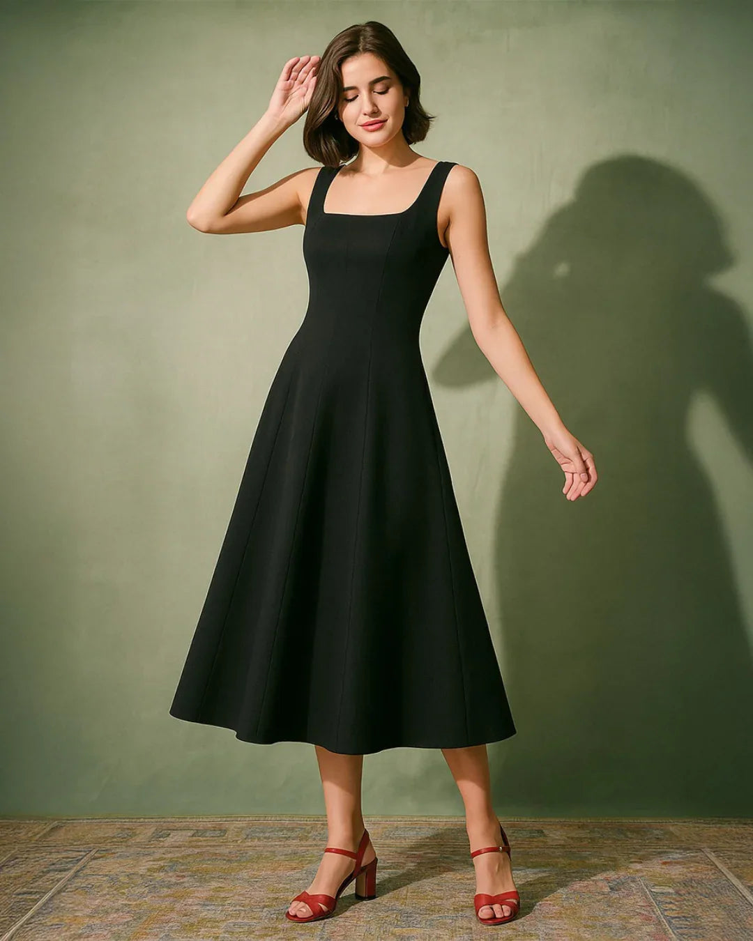 Scoop Neck Midi Dress with Retro Style - Littlebox India Scoop Neck Midi Dress with Retro Style - Littlebox India