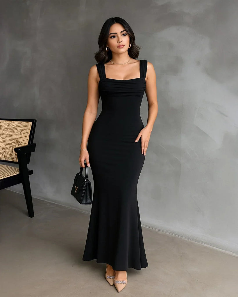 black one piece dress Cocktail CODE40 Zora One Shoulder Pleated This maxi dress is Color:Stone Blue