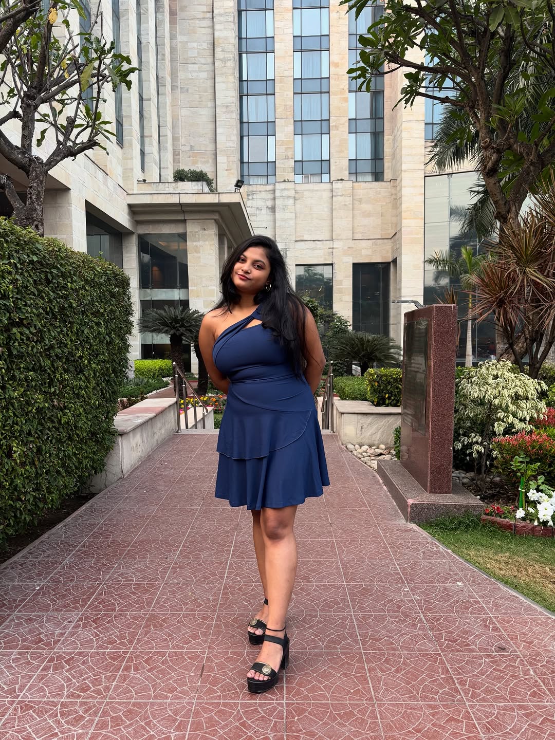 Customer photo 1 of One Shoulder Asymmetrical Mini Dress in Navy Blue
