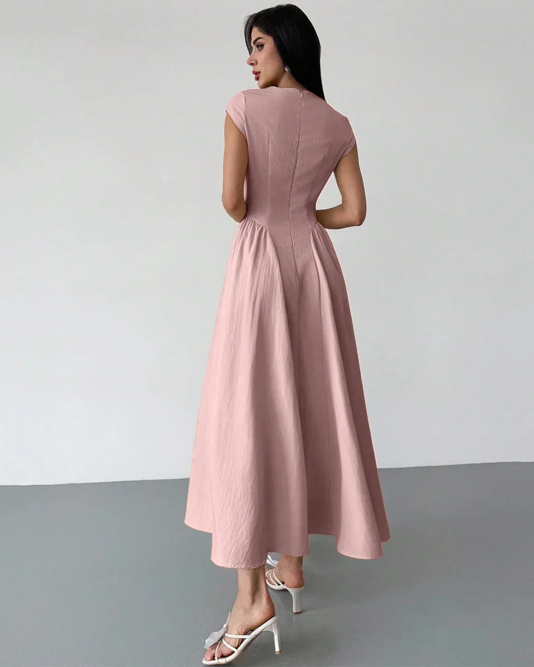 Flared Hem Midi Dress in Powder Pink Littlebox India