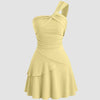 One Shoulder Ruched Layered Mini Dress in Vanilla Front View for Women | Littlebox India