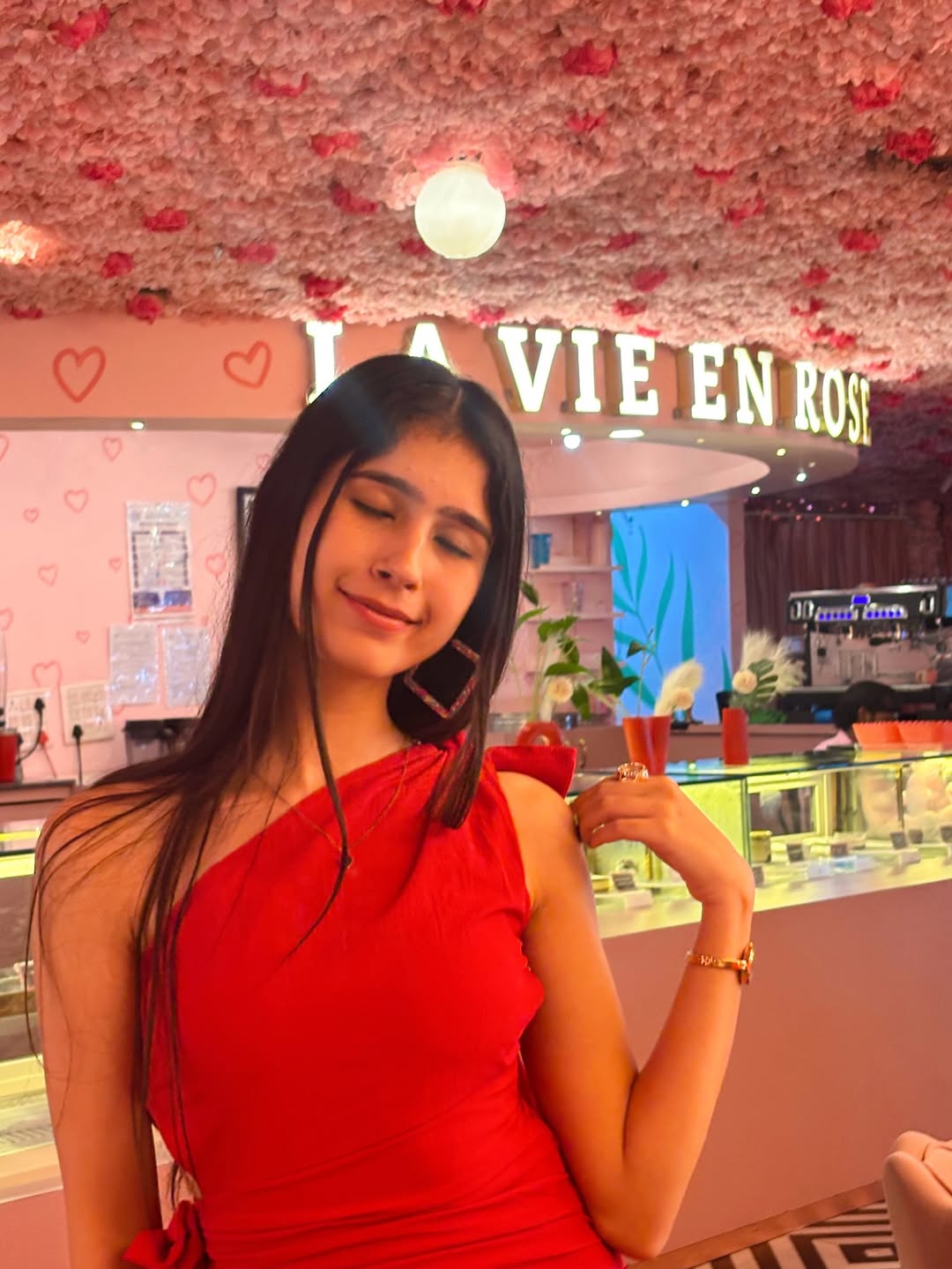 Customer photo 1 of One Shoulder Ruffle Hem Hot Pink Mini Dress