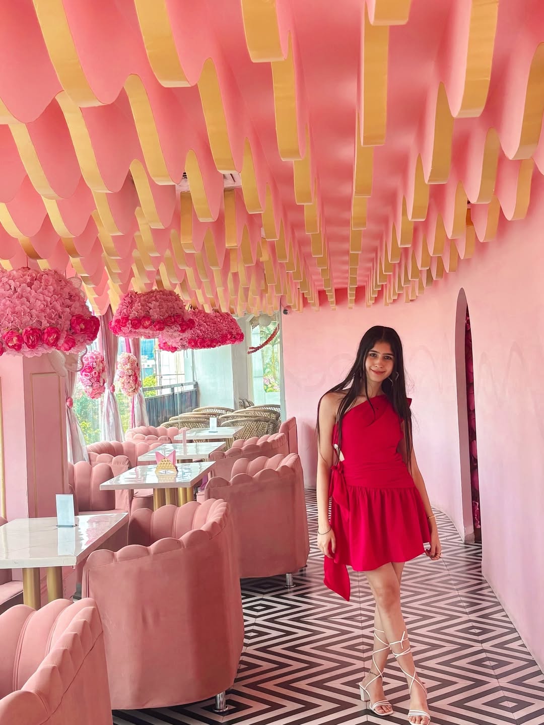 Customer photo 2 of One Shoulder Ruffle Hem Hot Pink Mini Dress