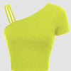 Lime green asymmetrical top with one shoulder strap, featuring a stylish neon design for a modern look.