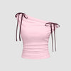 One Shoulder Tie-Detail Top In Baby Pink Front View For Women | Littlebox India