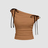 One Shoulder Tie-Detail Top In Mud Gold Front View For Women | Littlebox India