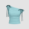 One Shoulder Tie-Detail Top In Powder Blue Front View For Women | Littlebox India