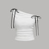 One Shoulder Tie-Detail Top In White Front View For Women | Littlebox India