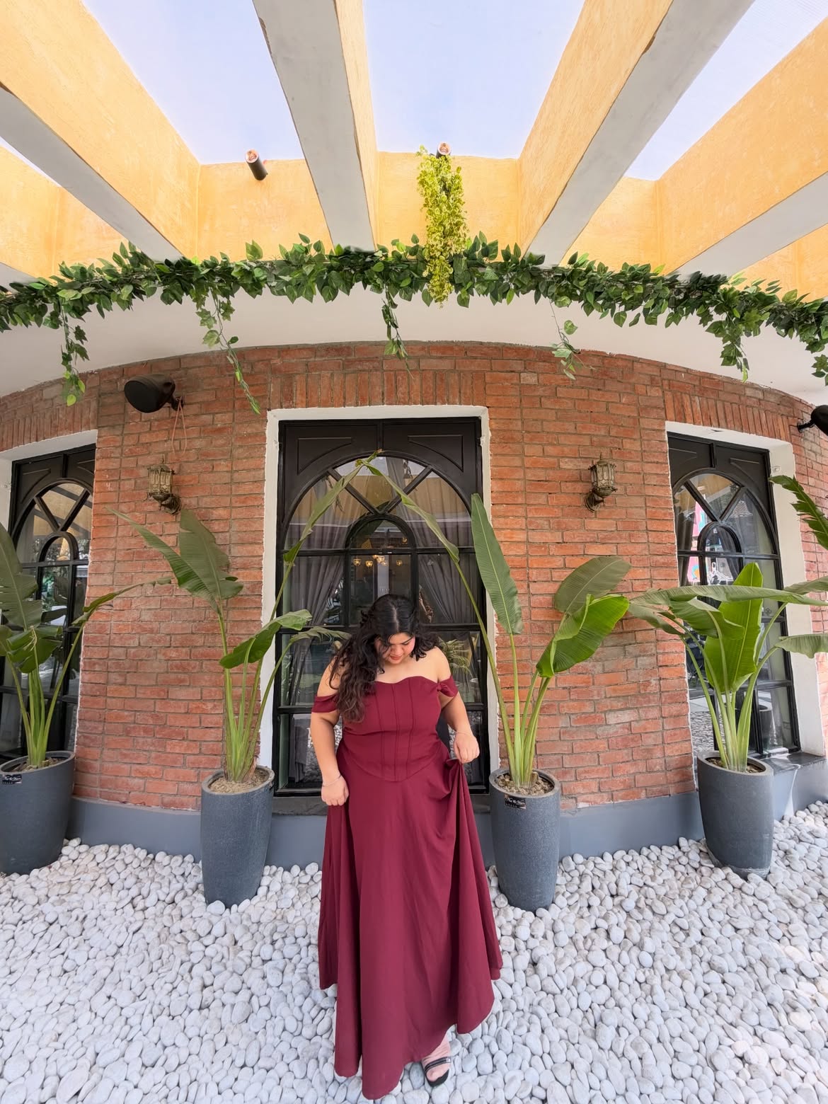 Customer photo 3 of Maroon Faux Fishbone Design Romantic One-Shoulder Dress Curve & Plus