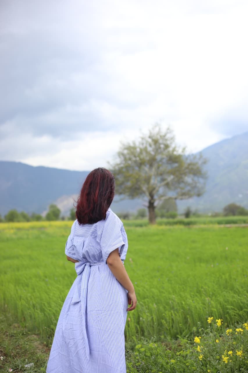 Customer photo 2 of Blue Striped Collared Button-Down Twist Front Midi Dress Curve & Plus