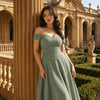 Herbal Faux Fishbone Design Romantic One-Shoulder Dress Curve & Plus