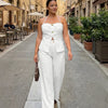 Striped Halter Vest and Wide Leg Trousers Co-ord Set Curve and Plus in Ivory