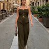 Striped Halter Vest and Wide Leg Trousers Co-ord Set Curve and Plus in Cocoa Brown