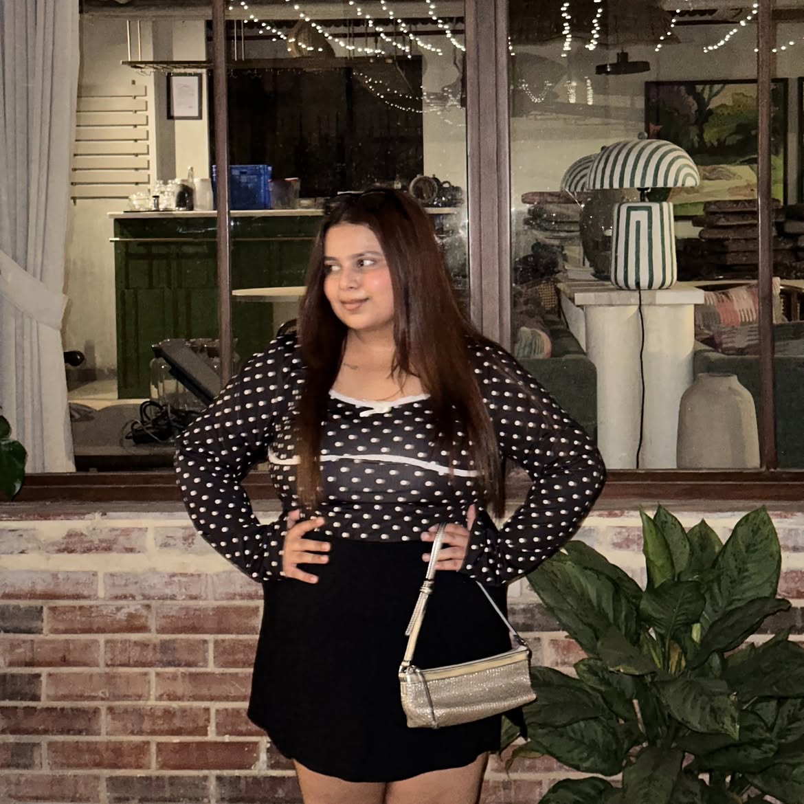 Customer photo 2 of Polka Dotted Bowknot Lace Trim Full Sleeve Top Curve & Plus